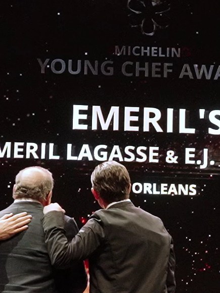 E.J. Lagasse accepts the Michelin Young Chef Award, celebrating his distinct culinary path.