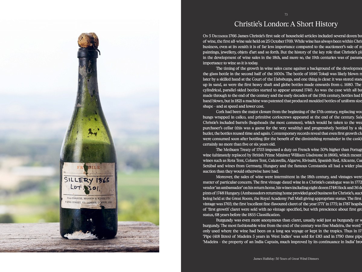 The SILLERY 1865 bottle, a testament to wine history, featured in James Halliday's '50 Years of Great Wine Dinners'.