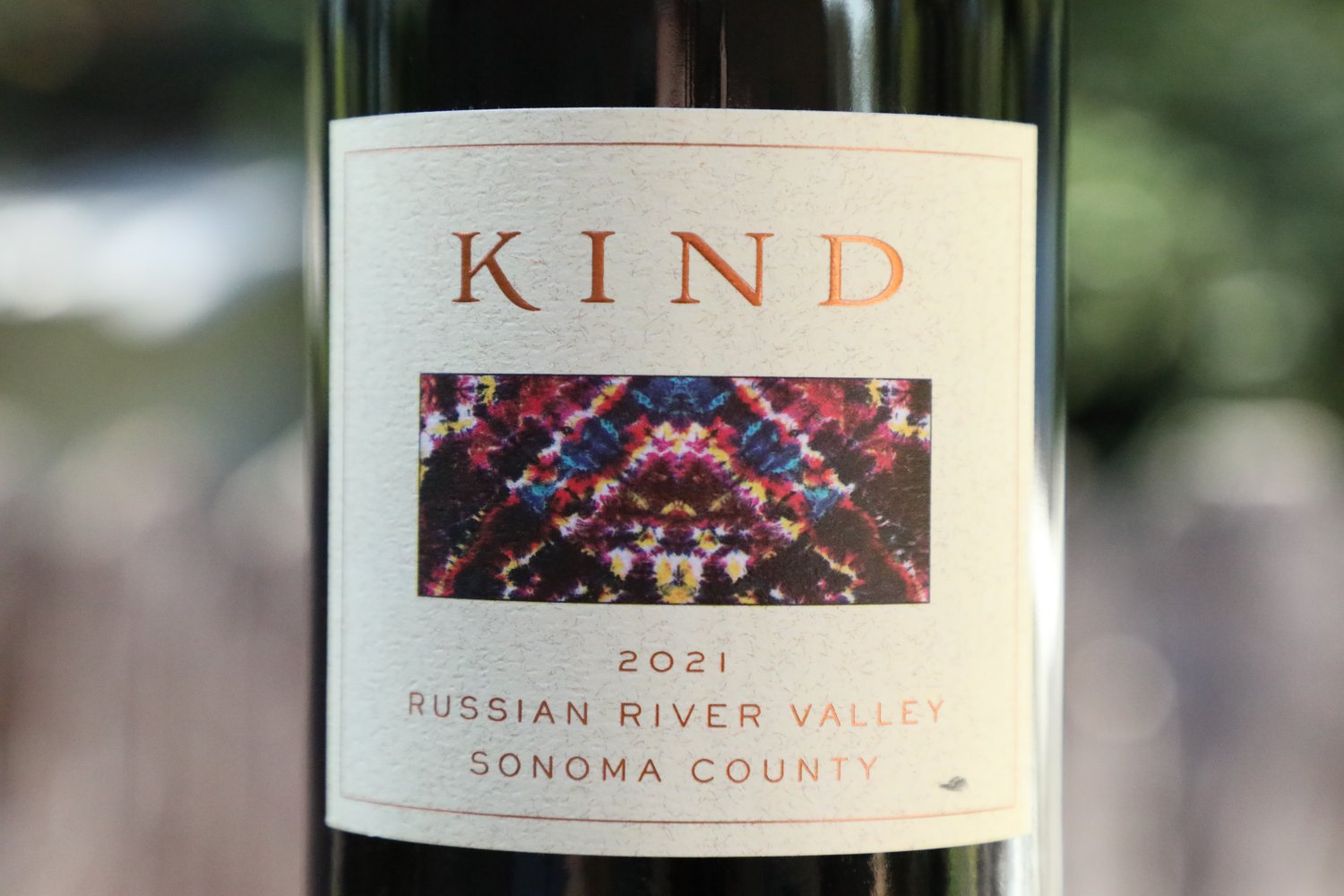 KIND 2021 Russian River Valley Sonoma County wine label with colorful geometric textile pattern