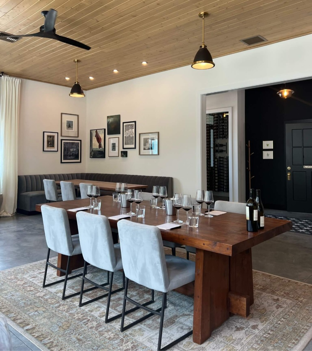The interior of Force Majeure Vineyards' tasting room