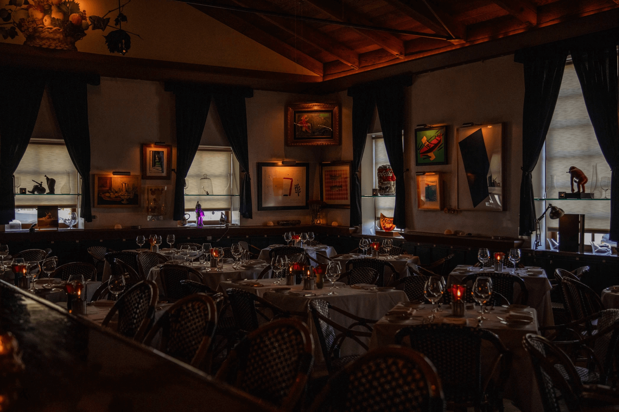 Capo's intimate, dimly lit osteria style dining room.
