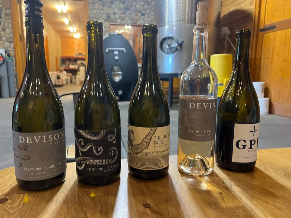 The lineup of wines from a tasting at Devison Vintners