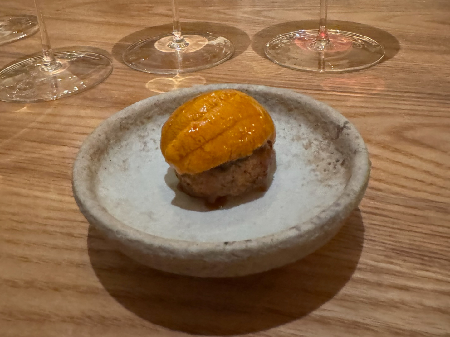 Sea Urchin Cream Puff with savory butterscotch