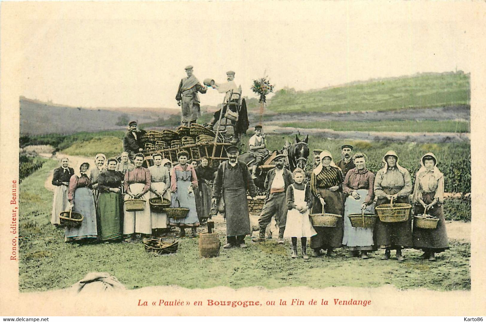 A group gathers during the grape harvest in Burgundy, France