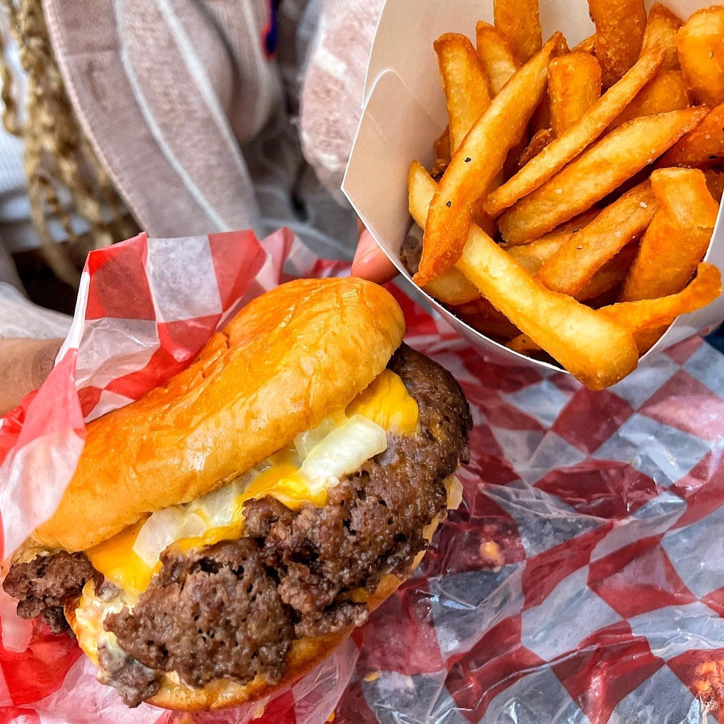 The double cheeseburger and fries at 7th Street Burger