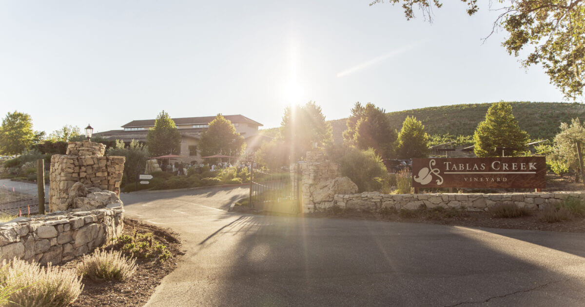 The stunning, spanish inspired Tablas Creek tasting room.