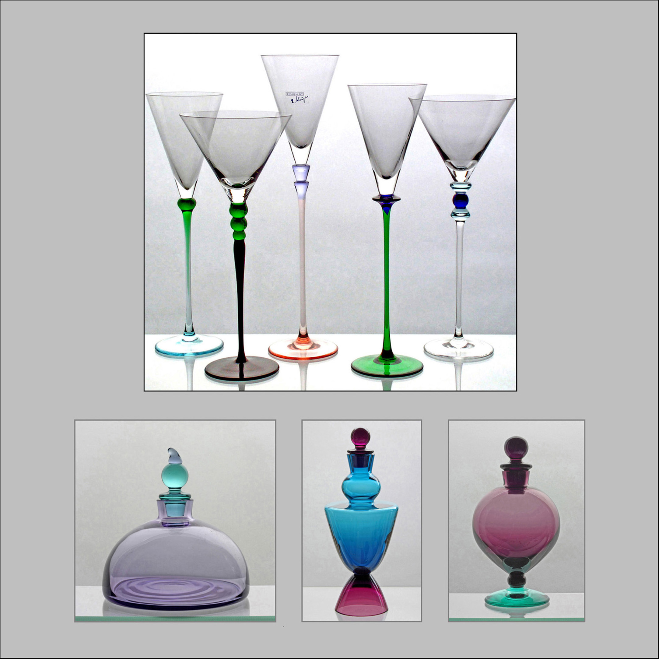 Handmade Schott Zwiesel glass vessels in varied colors