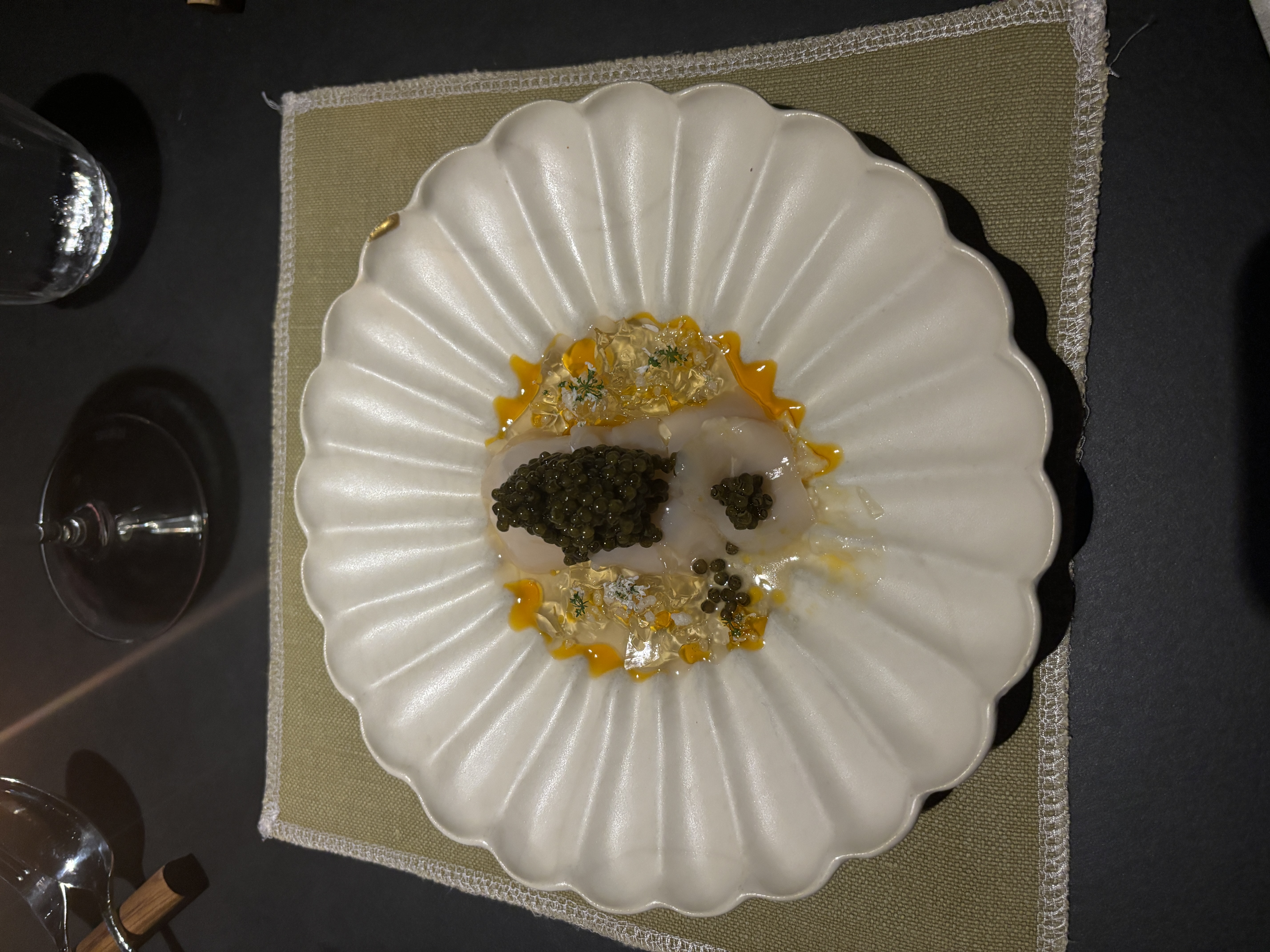 Scallops topped with Rossini Caviar on the Adam and Albin tasting menu
