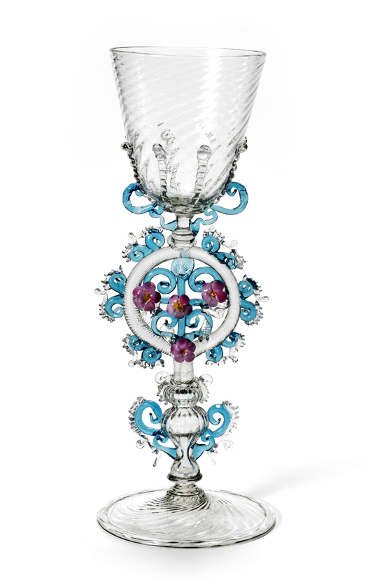 Historical ornate Salviati stemmed goblet made in Venice between 1867 and 1878